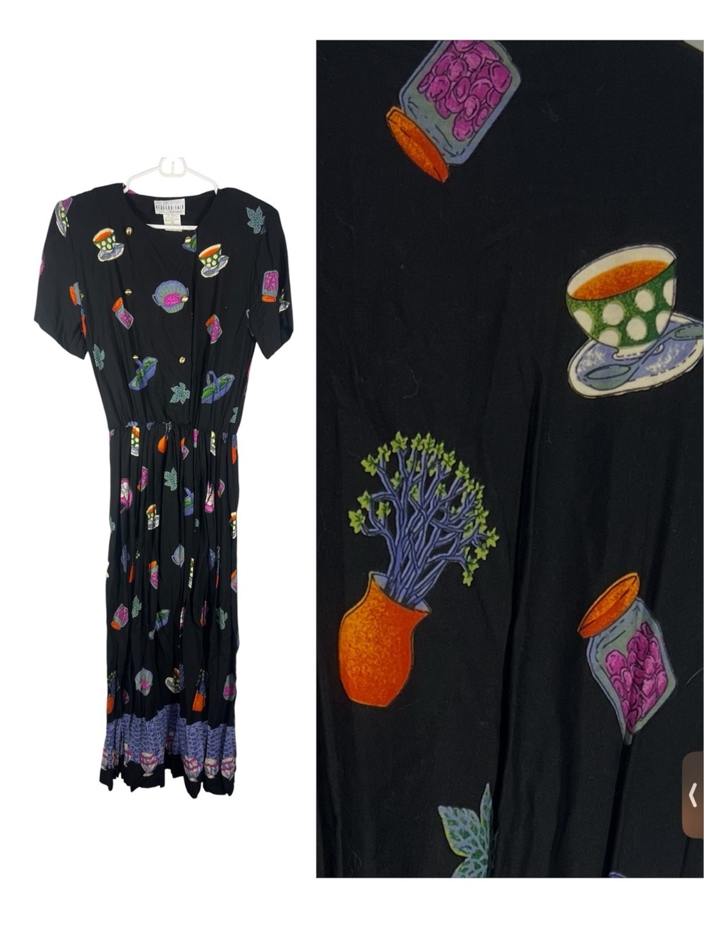 Bedford Fair Vintage Cottagecore Maxi Tea Party Printed Novelty Pleated Dress 6